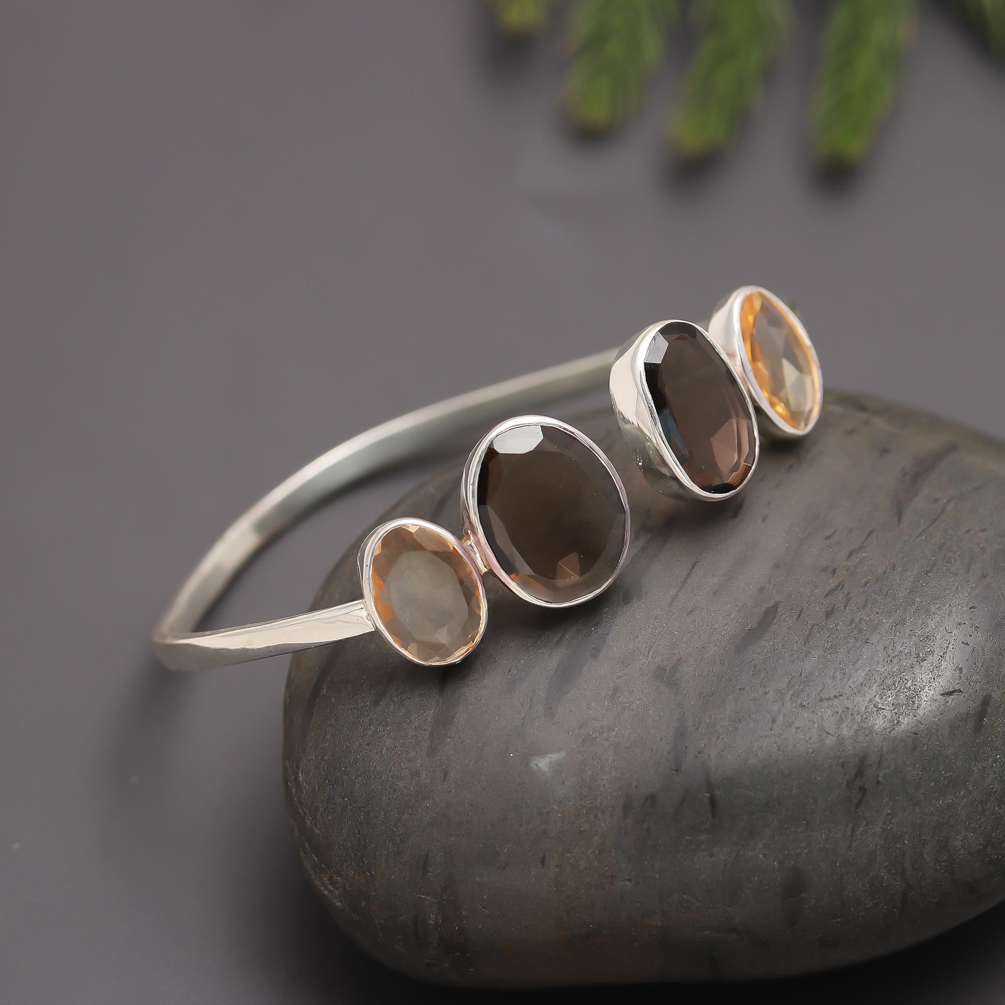 925 Silver Citrine & Smoky Quartz Cuff Bracelet