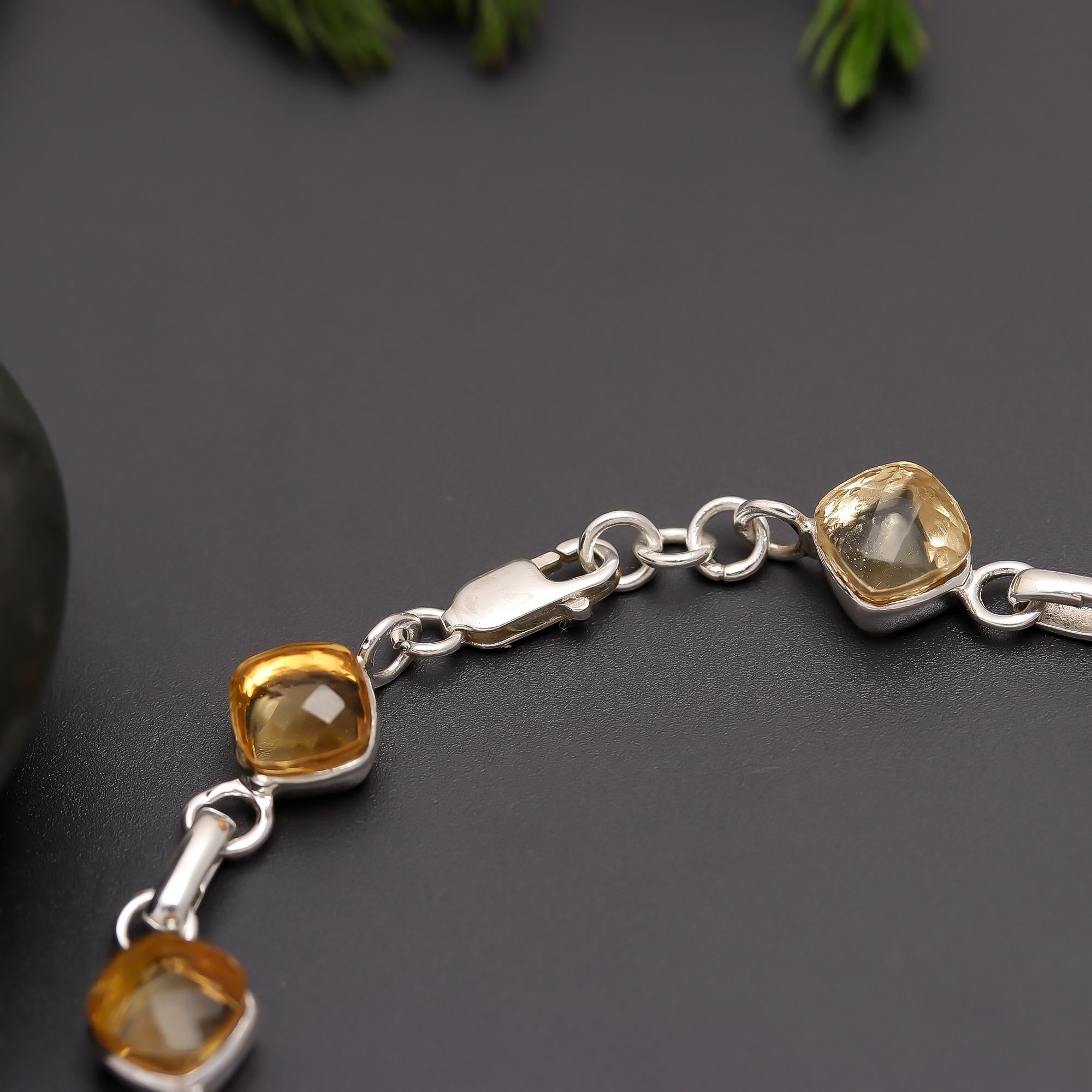 925 Silver Golden Citrine Link Bracelet