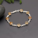 925 Silver Golden Citrine Link Bracelet