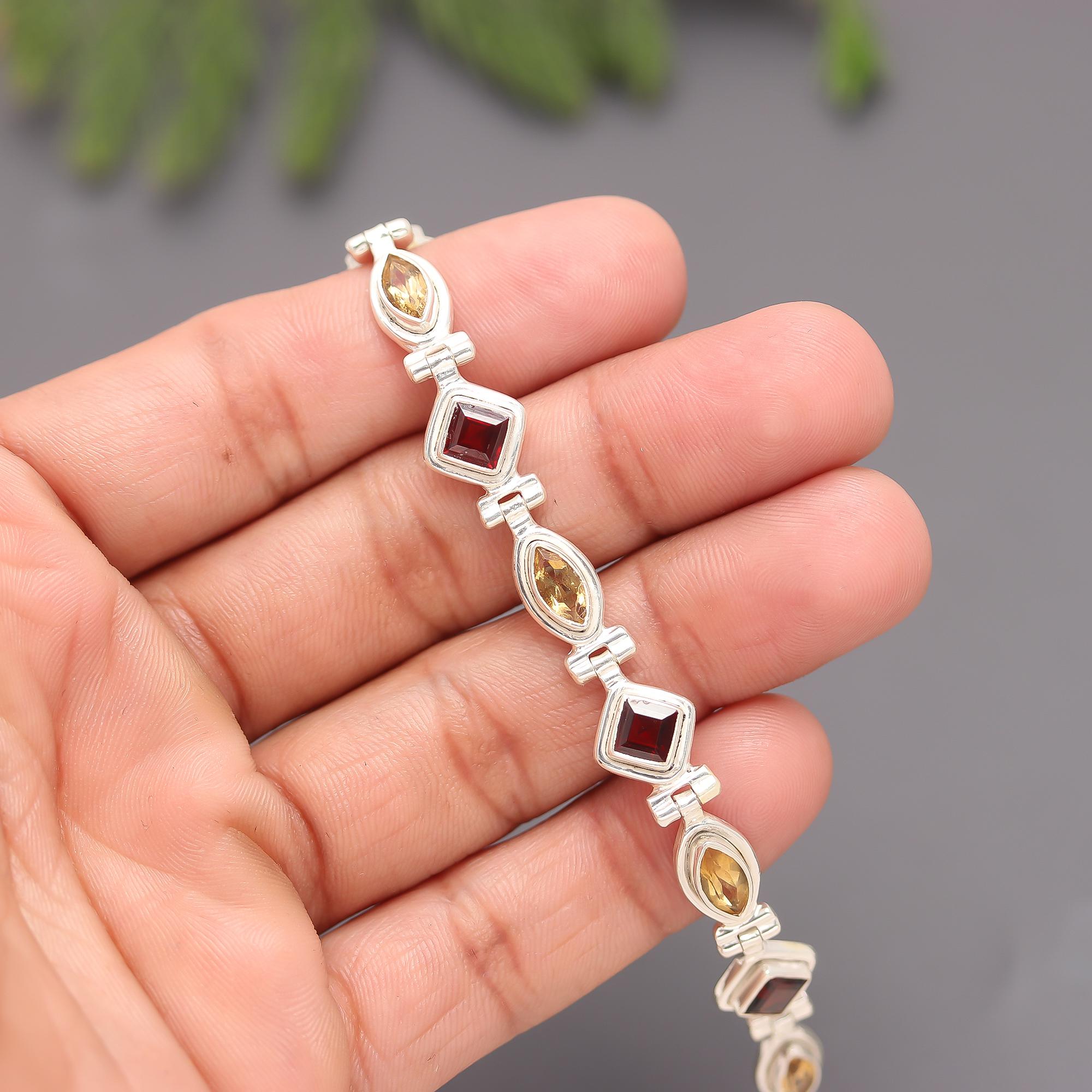 925 Silver Garnet & Citrine Bracelet