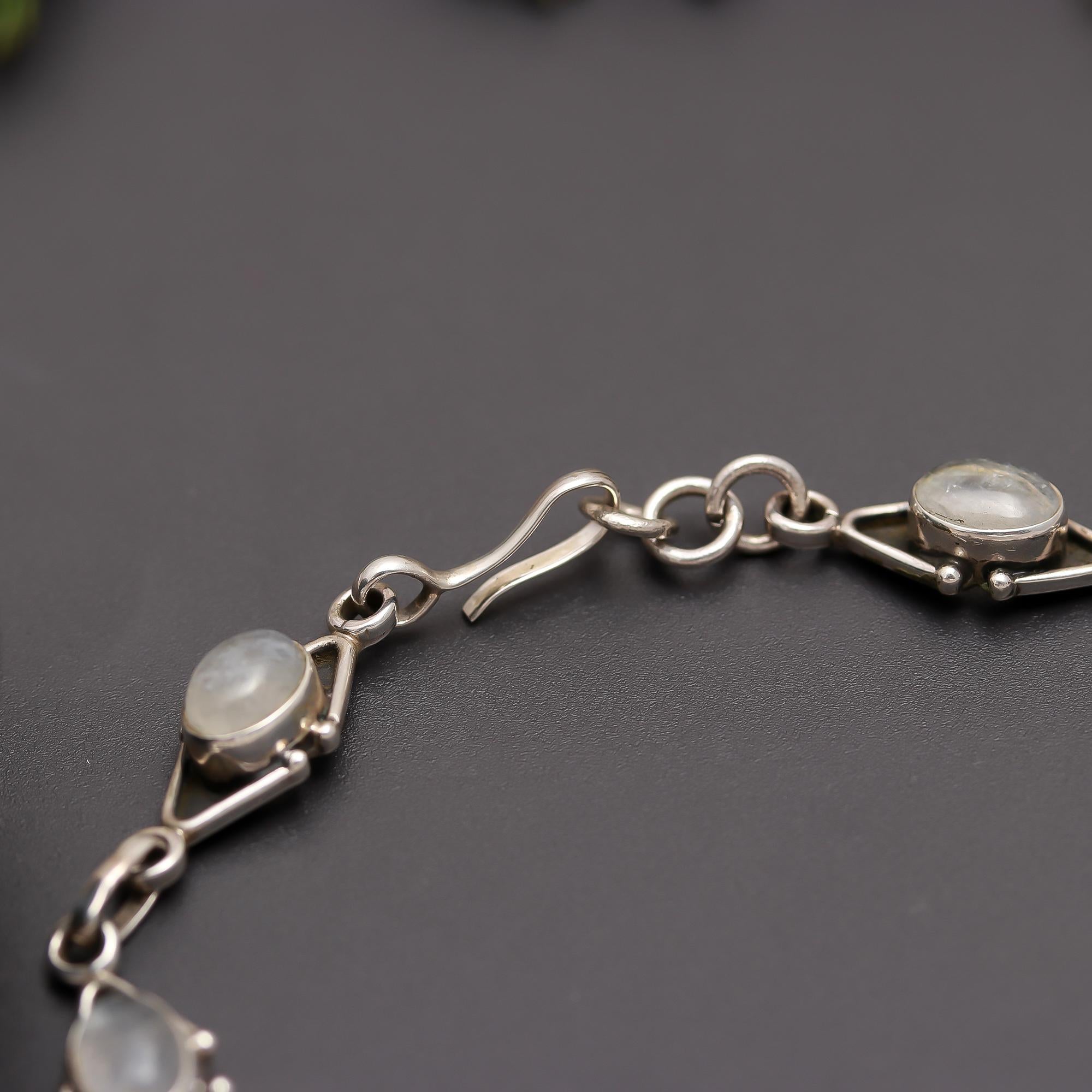 925 Silver Moonstone Link Bracelet