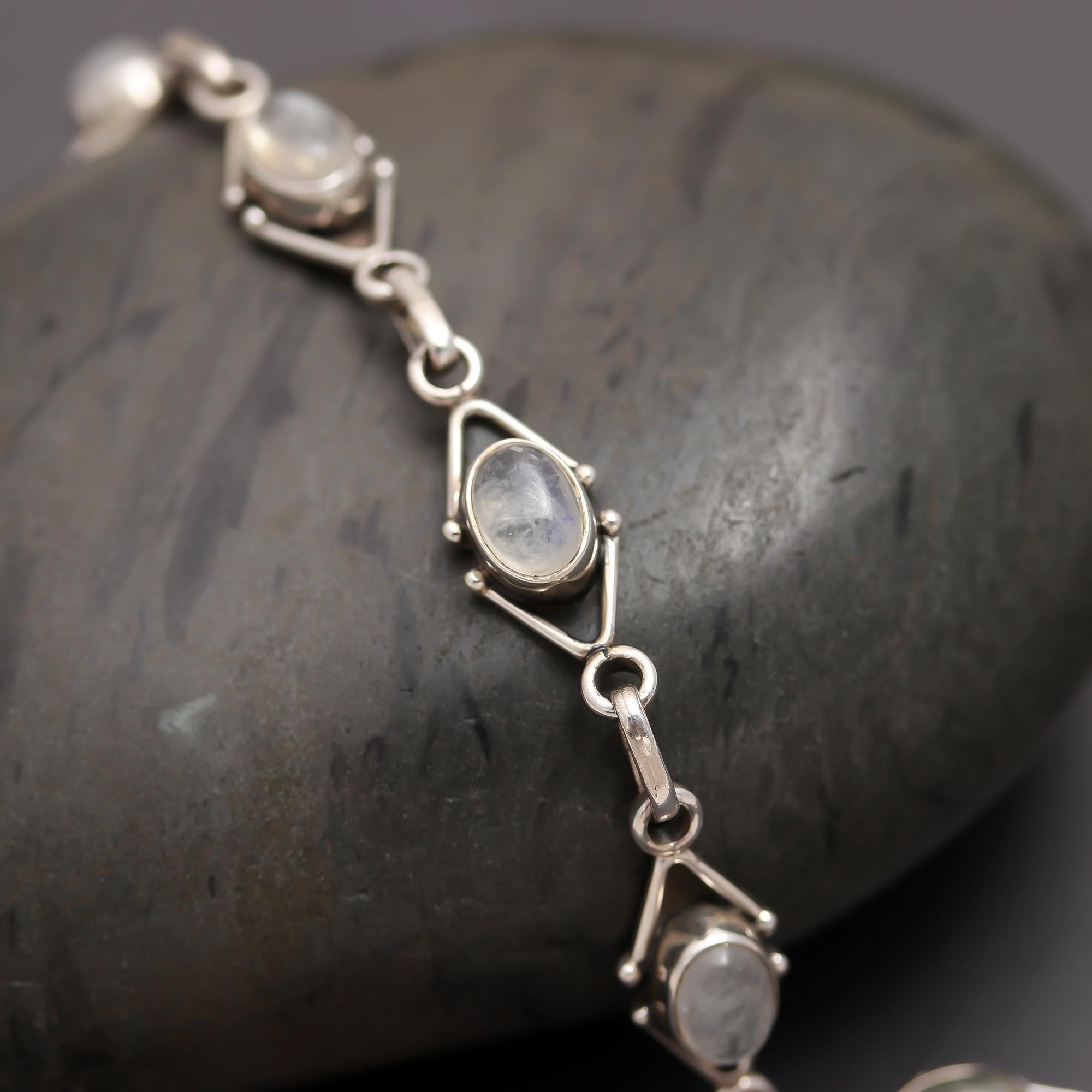 925 Silver Moonstone Link Bracelet