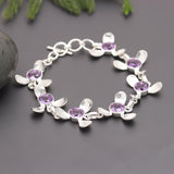 925 Silver Floral Round Amethyst Bracelet