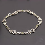 925 Silver Round Peridot Scroll Link Bracelet