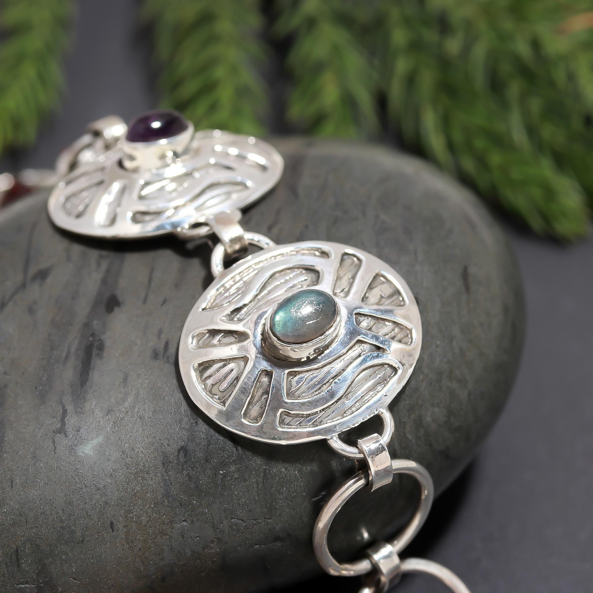 925 Silver Round Multi-Gemstone Bracelet