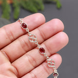 925 Silver Circle Motifs Garnet Link Bracelet