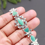 925 Silver Turquoise Floral Motif Link Bracelet