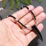 925 Silver & Onyx Horn Pendant Beaded Necklace