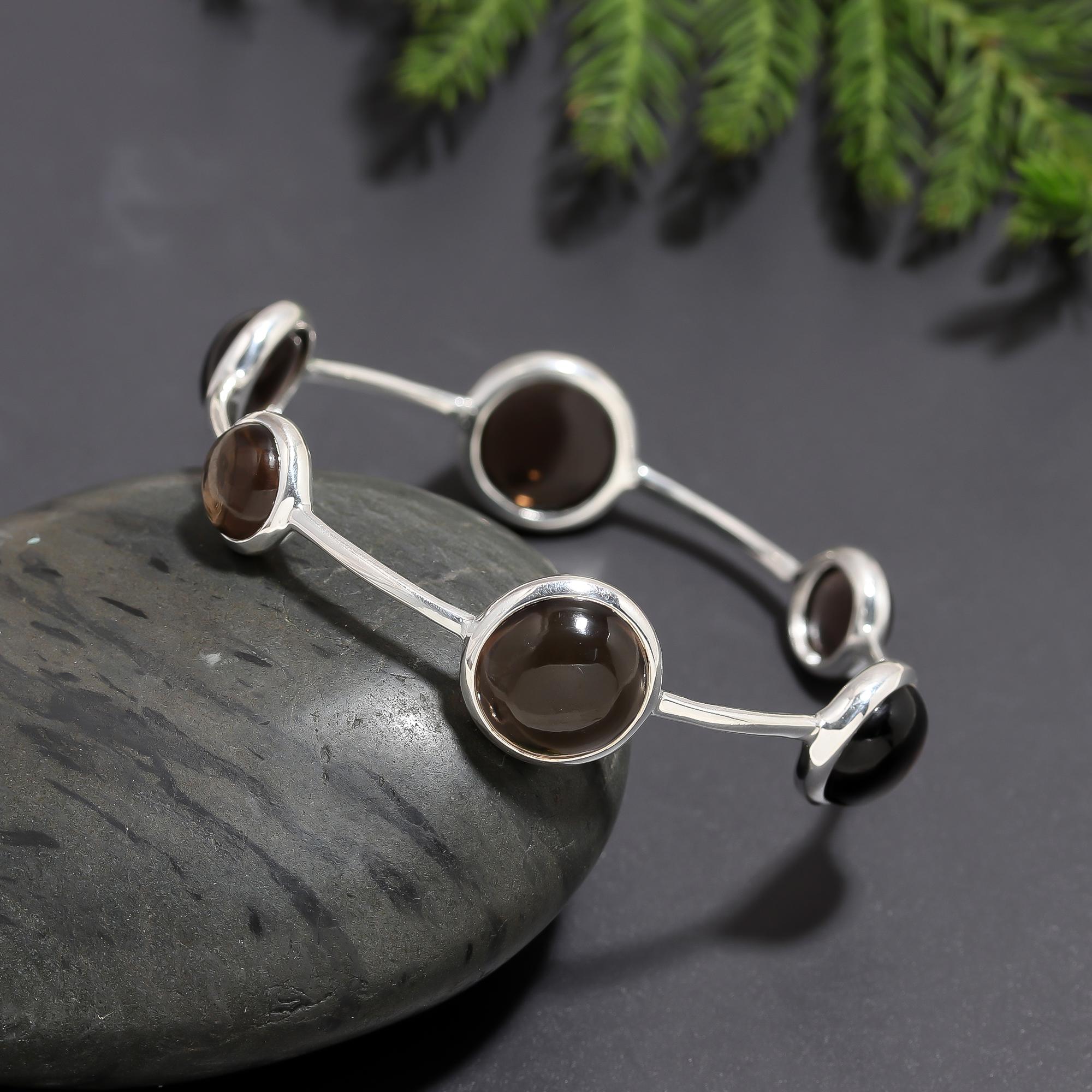 925 Silver Smoky Quartz Bangle Bracelet