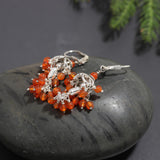 925 Silver Cluster Carnelian Beaded Dangle Earrings