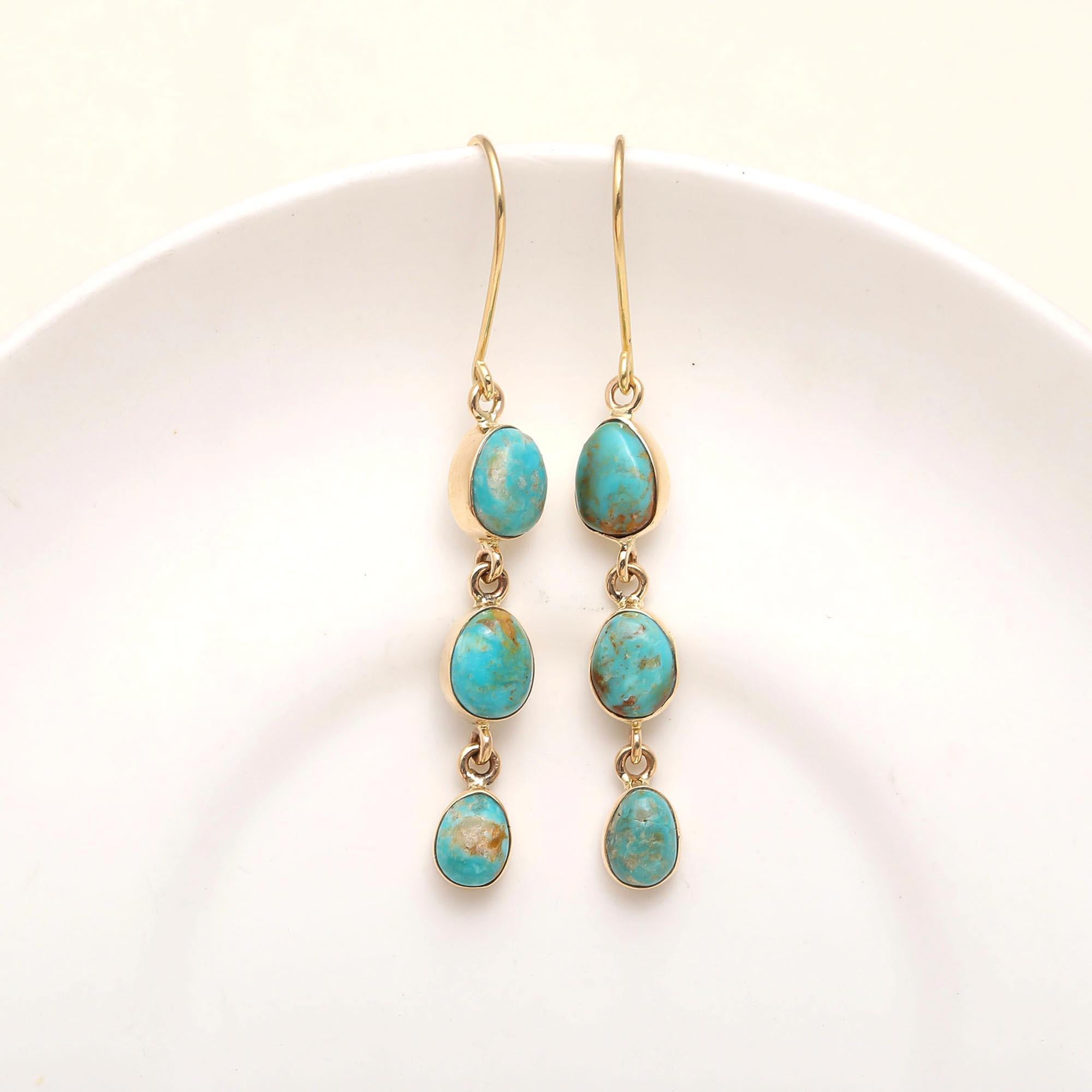925 Silver Triple Turquoise Dangle Earrings