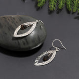 925 Silver Hammered Garnet Dangle Earrings