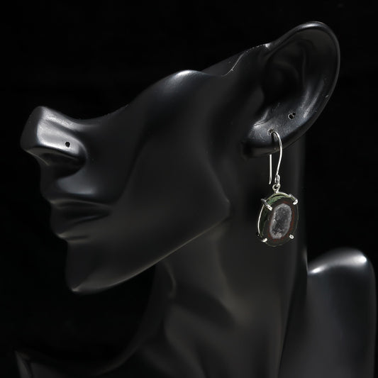 925 Silver Natural Druzy Slice Dangle Earrings