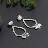 925 Silver Pearl and Heart Charm Drop Earrings