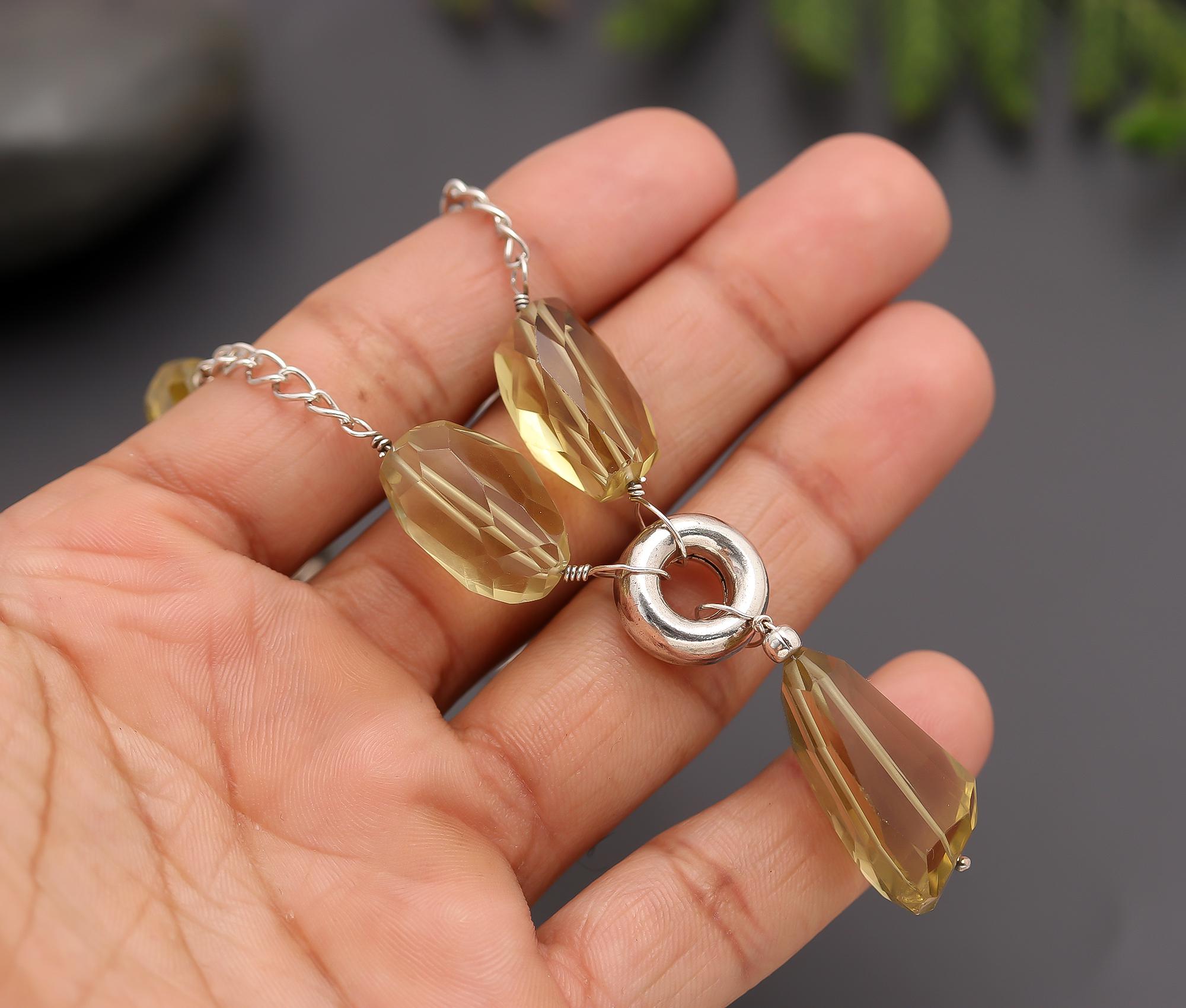 925 Silver Lemon Quartz Beads Necklace