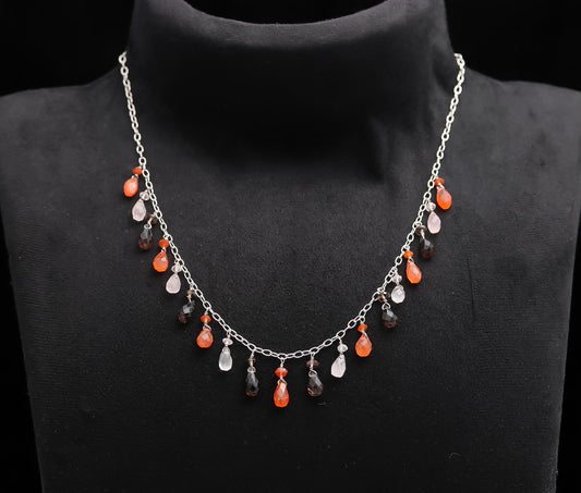 925 Silver Multi-Gemstone Drop Necklace