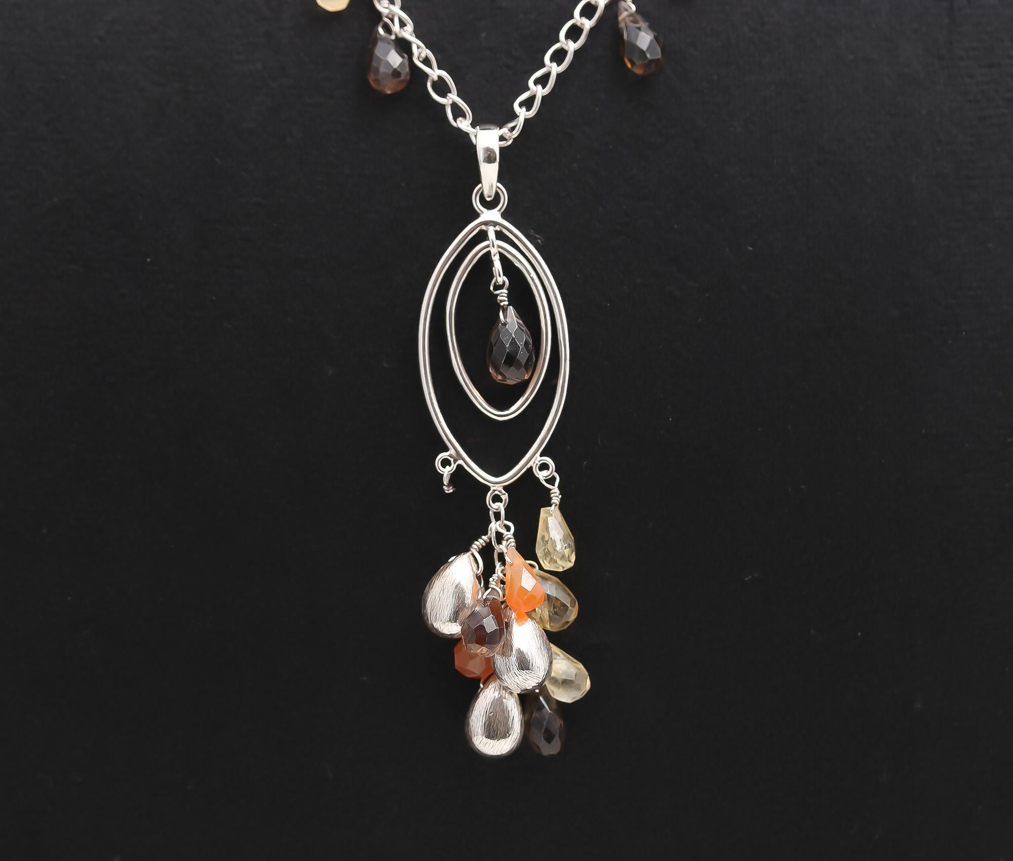 925 Silver Multi-Gemstone Pendant Necklace