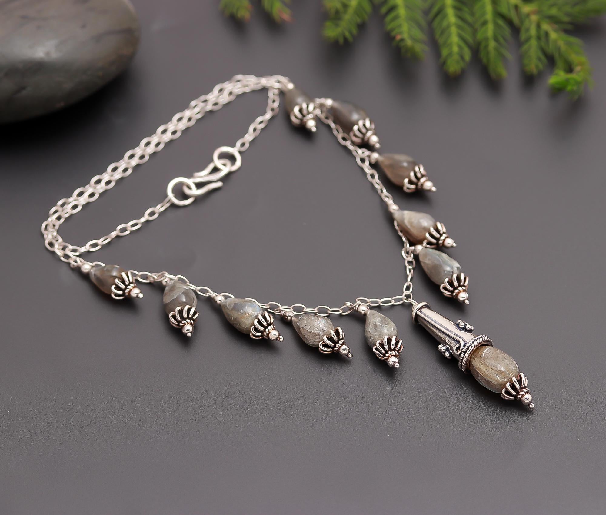 925 Silver Labradorite Drop Pendant Necklace