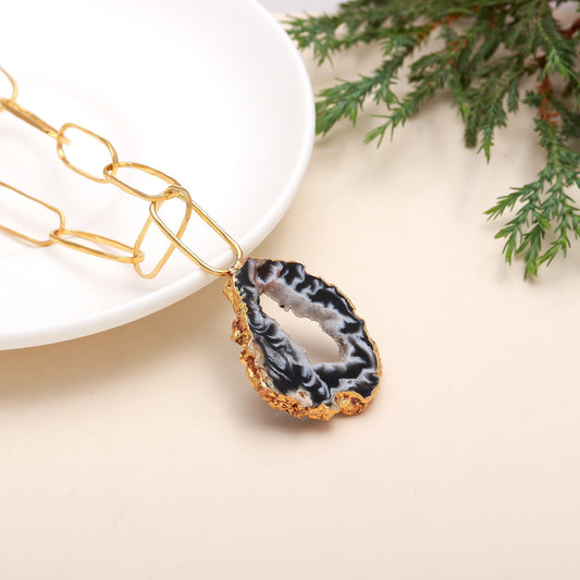 Slice Drusy Gemstone Brass Necklace