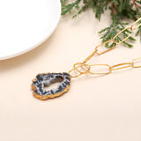 Slice Drusy Gemstone Brass Necklace