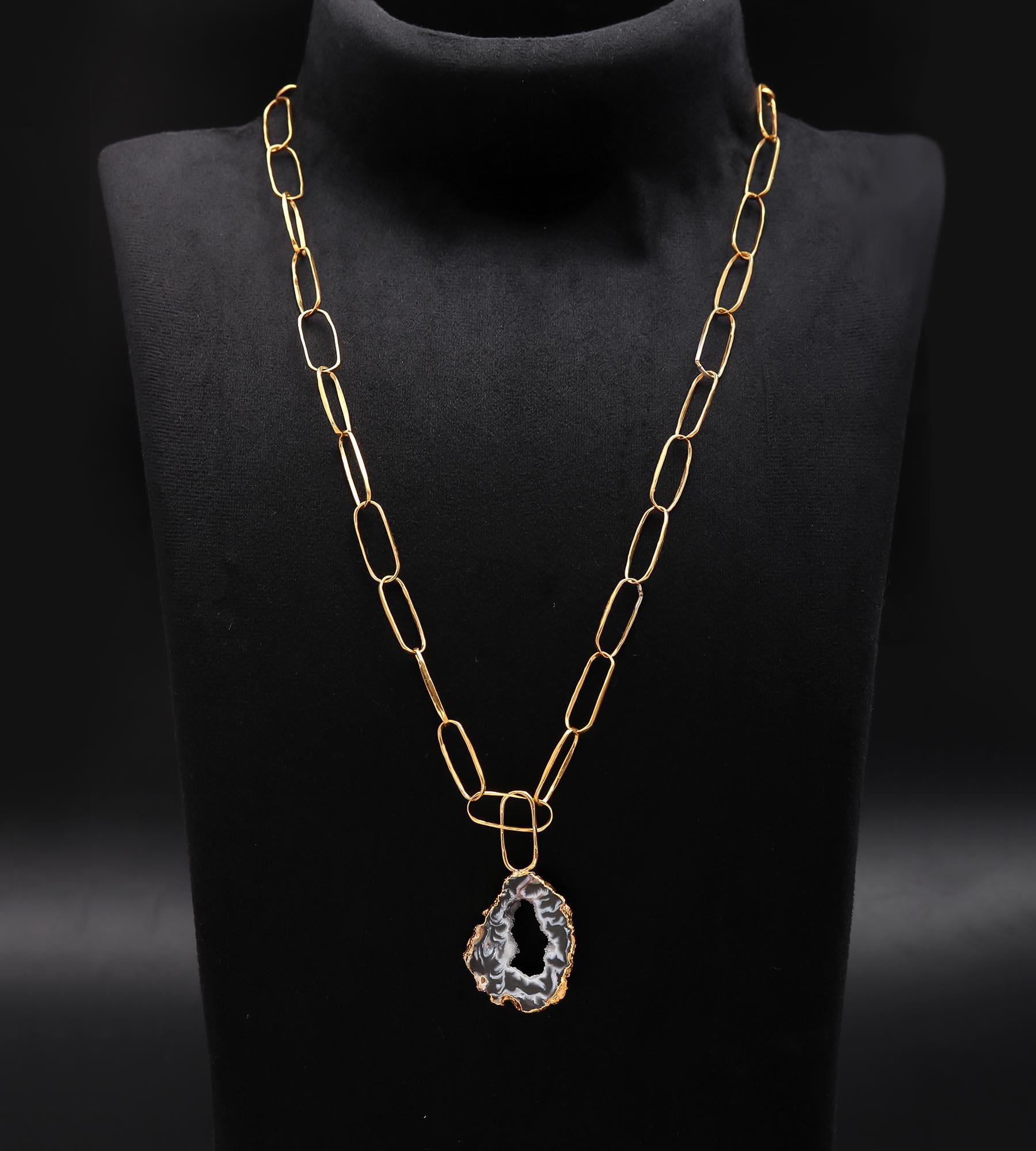 Slice Drusy Gemstone Brass Necklace