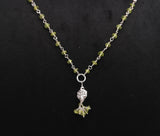 925 Silver Peridot Beaded Floral Pendant Necklace