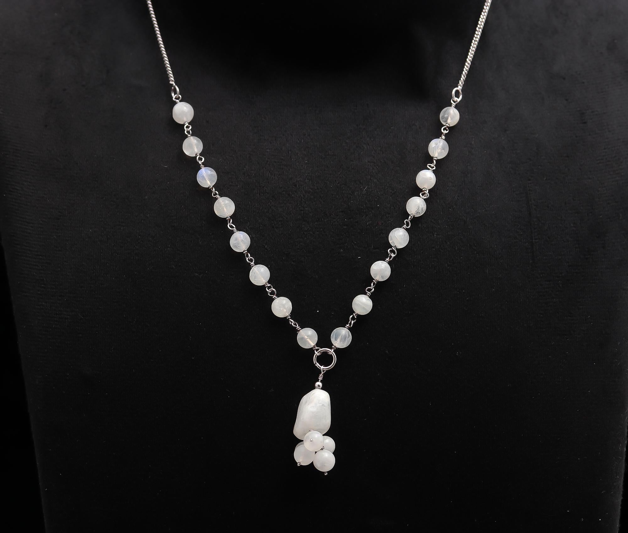 925 Silver Rainbow Moonstone Beads Necklace