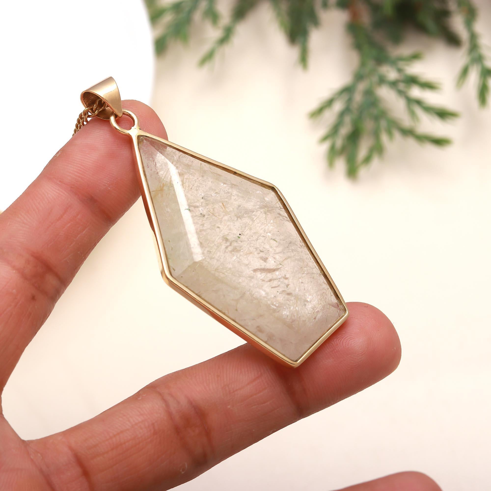 925 Silver Rutilated Quartz Pendant Necklace
