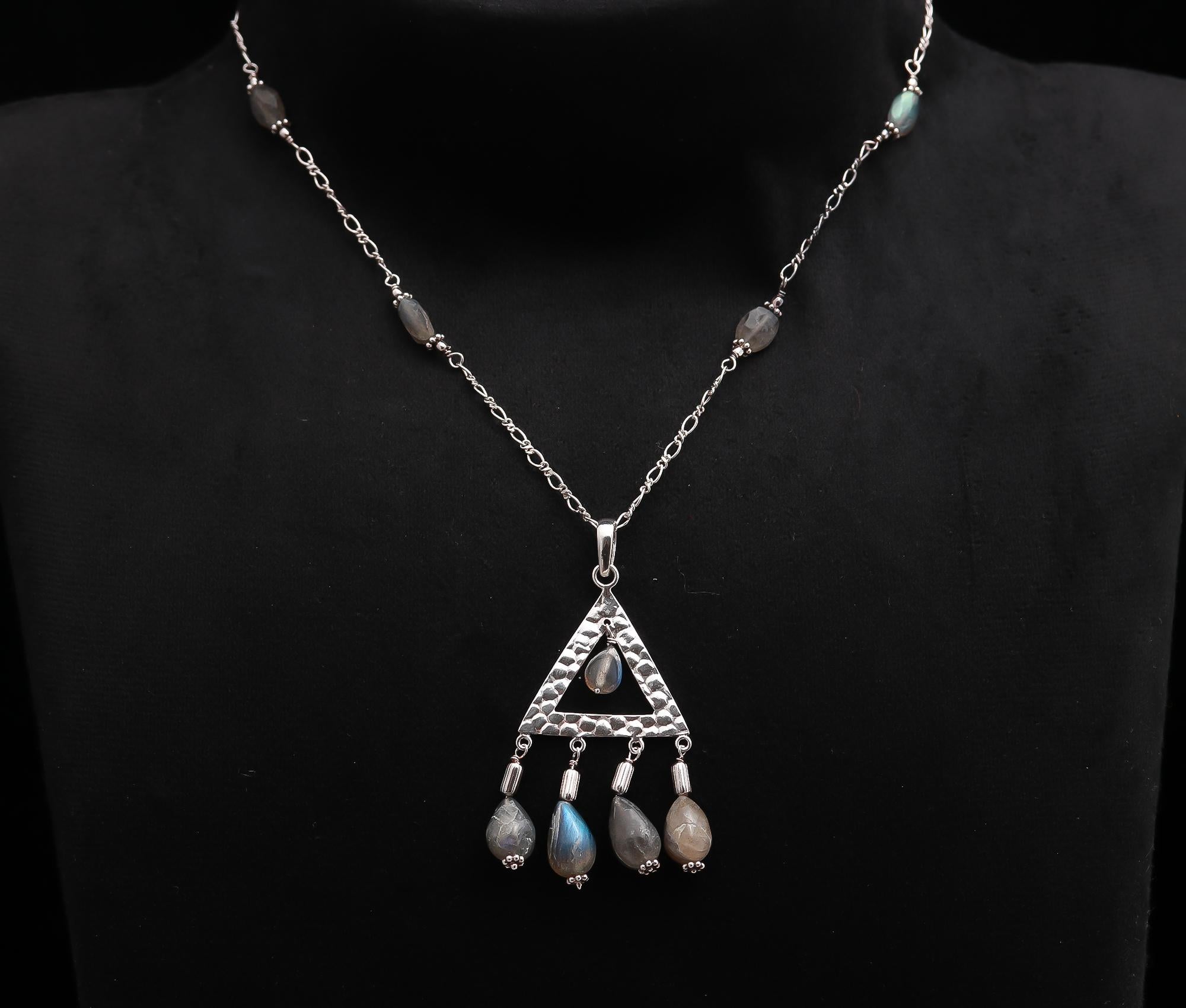 925 Silver Labradorite Beads Pendant Necklace