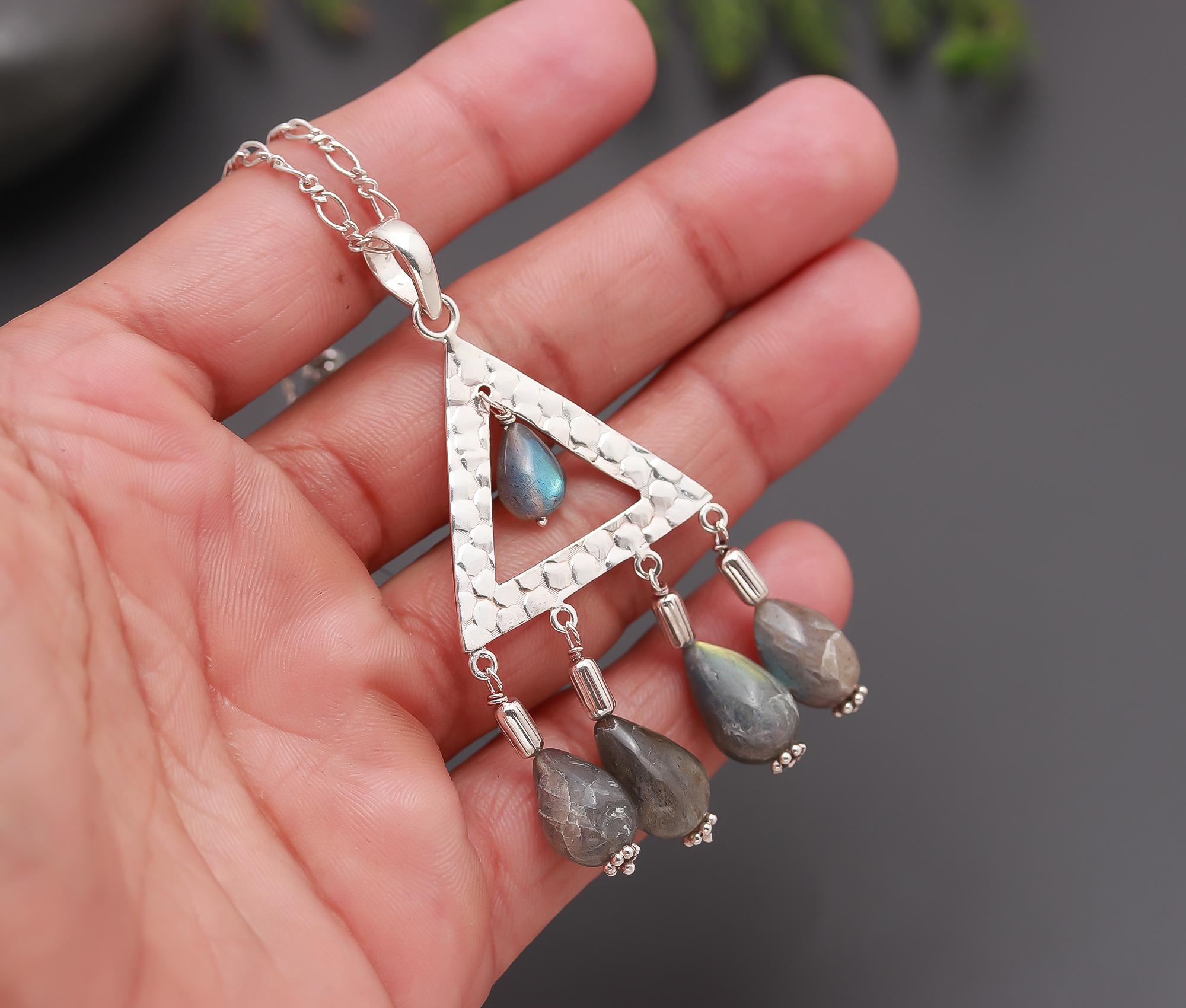 925 Silver Labradorite Beads Pendant Necklace
