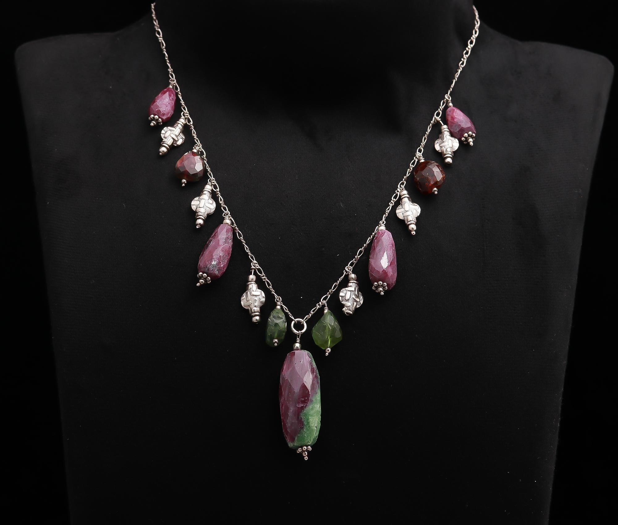 925 Silver Ruby Zoisite and Garnet Necklace