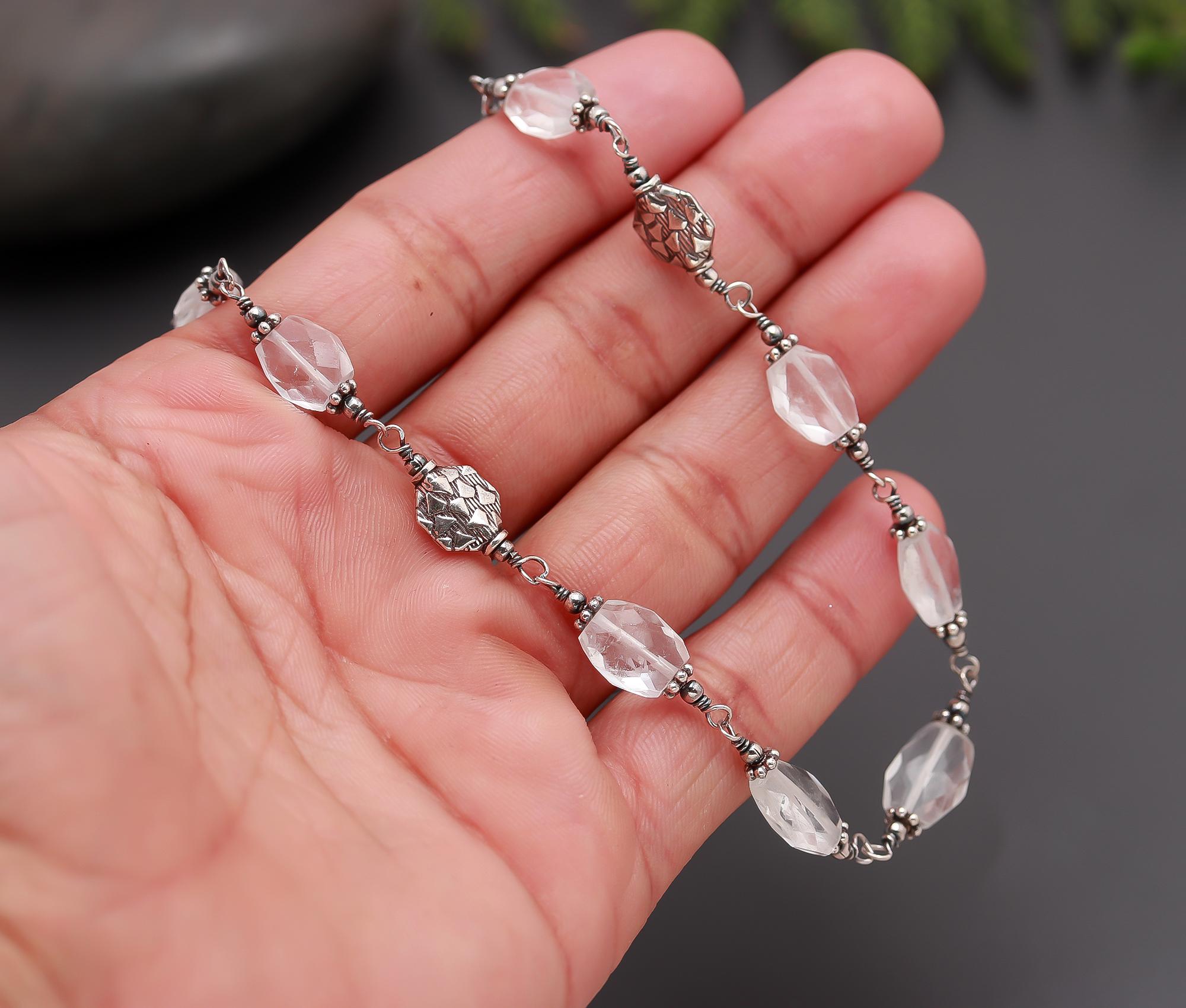 925 Silver Clear Quartz Beads Necklace