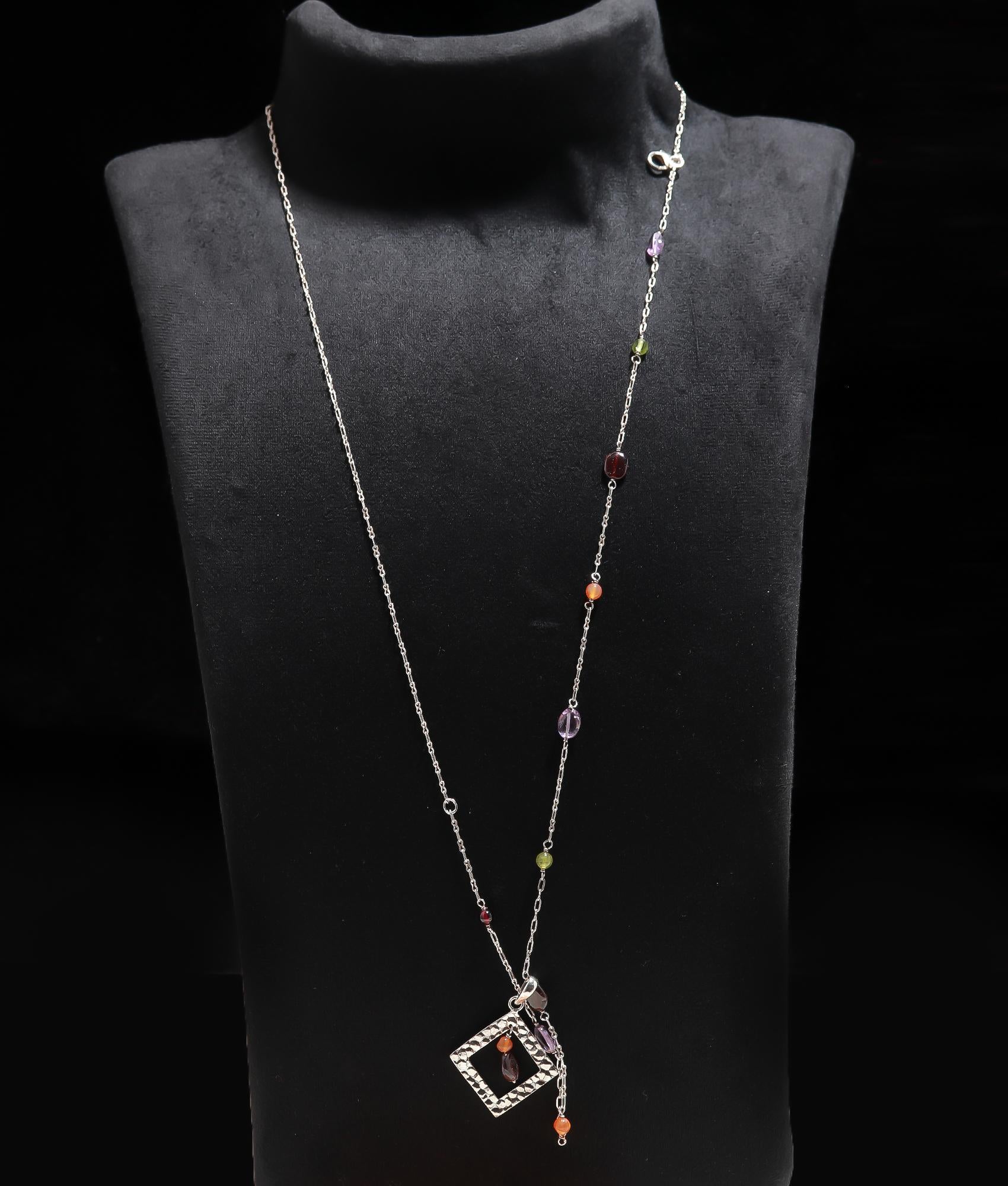 925 Silver Mixed Gemstones Pendant Necklace