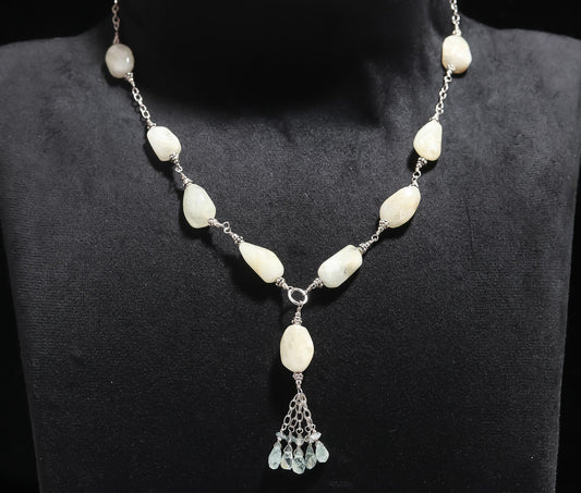 925 Silver Aquamarine Beads Necklace