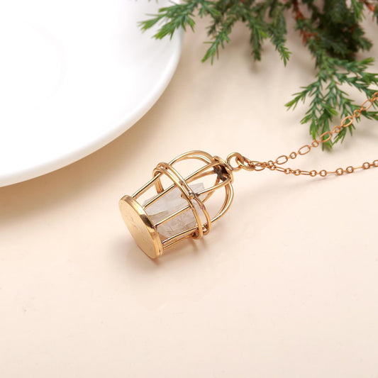 Designer 18 Brass Bird Cage Necklace with Drusy Gemstone