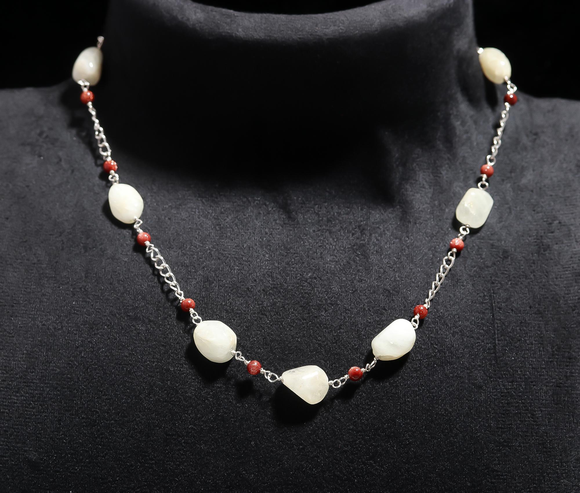 925 Silver Moonstone and Goldstone Necklace
