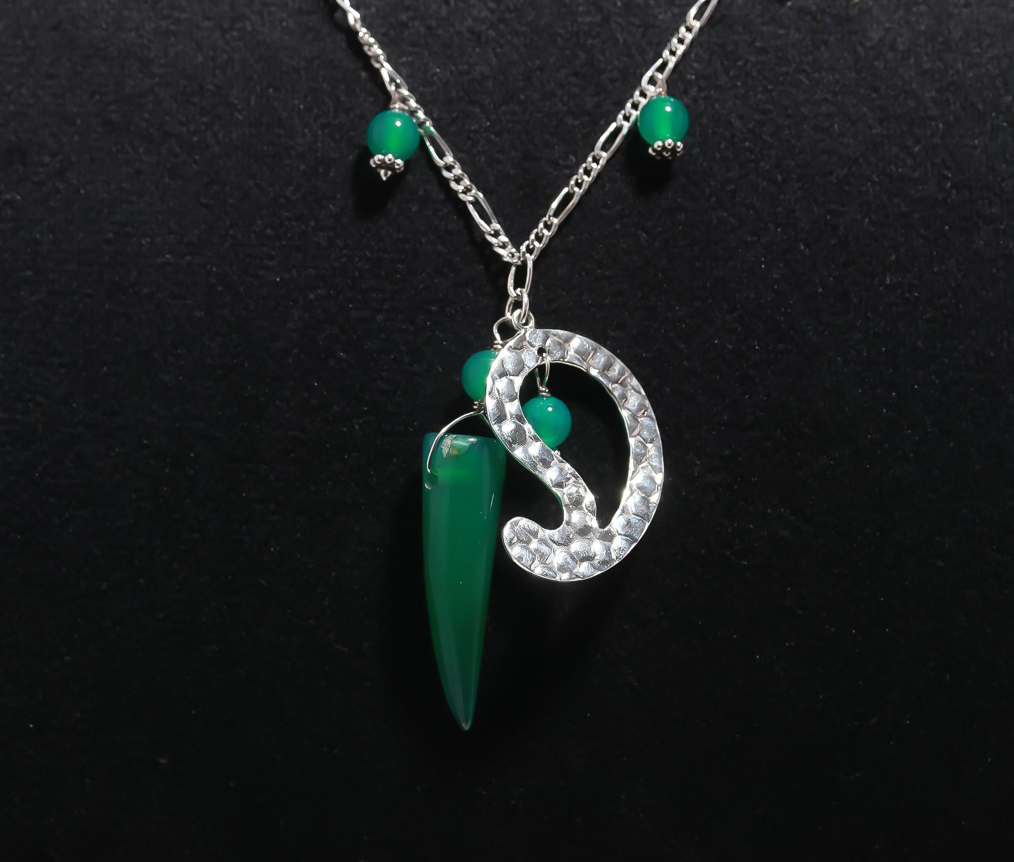925 Silver Green Onyx Pendant Necklace