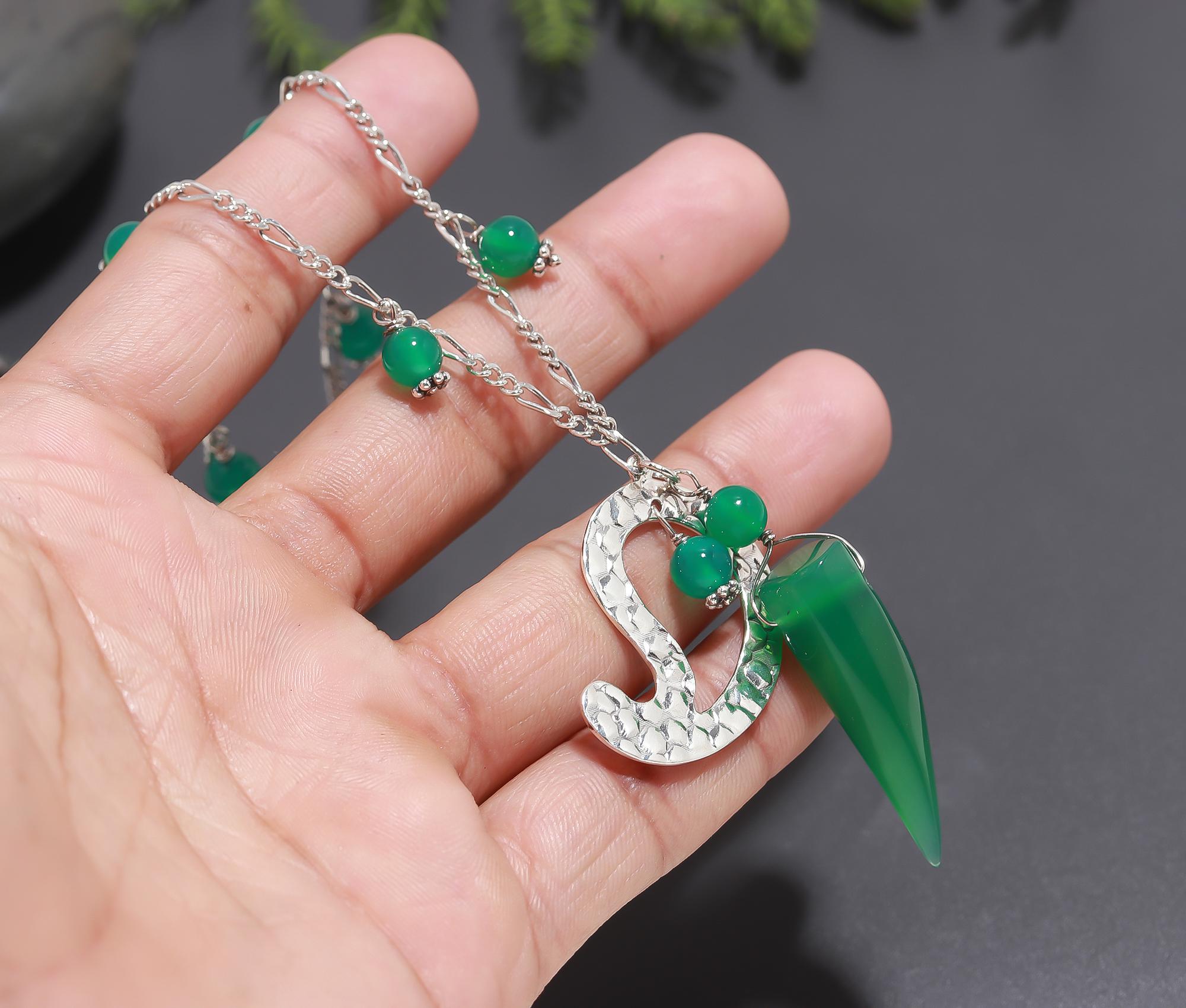925 Silver Green Onyx Pendant Necklace