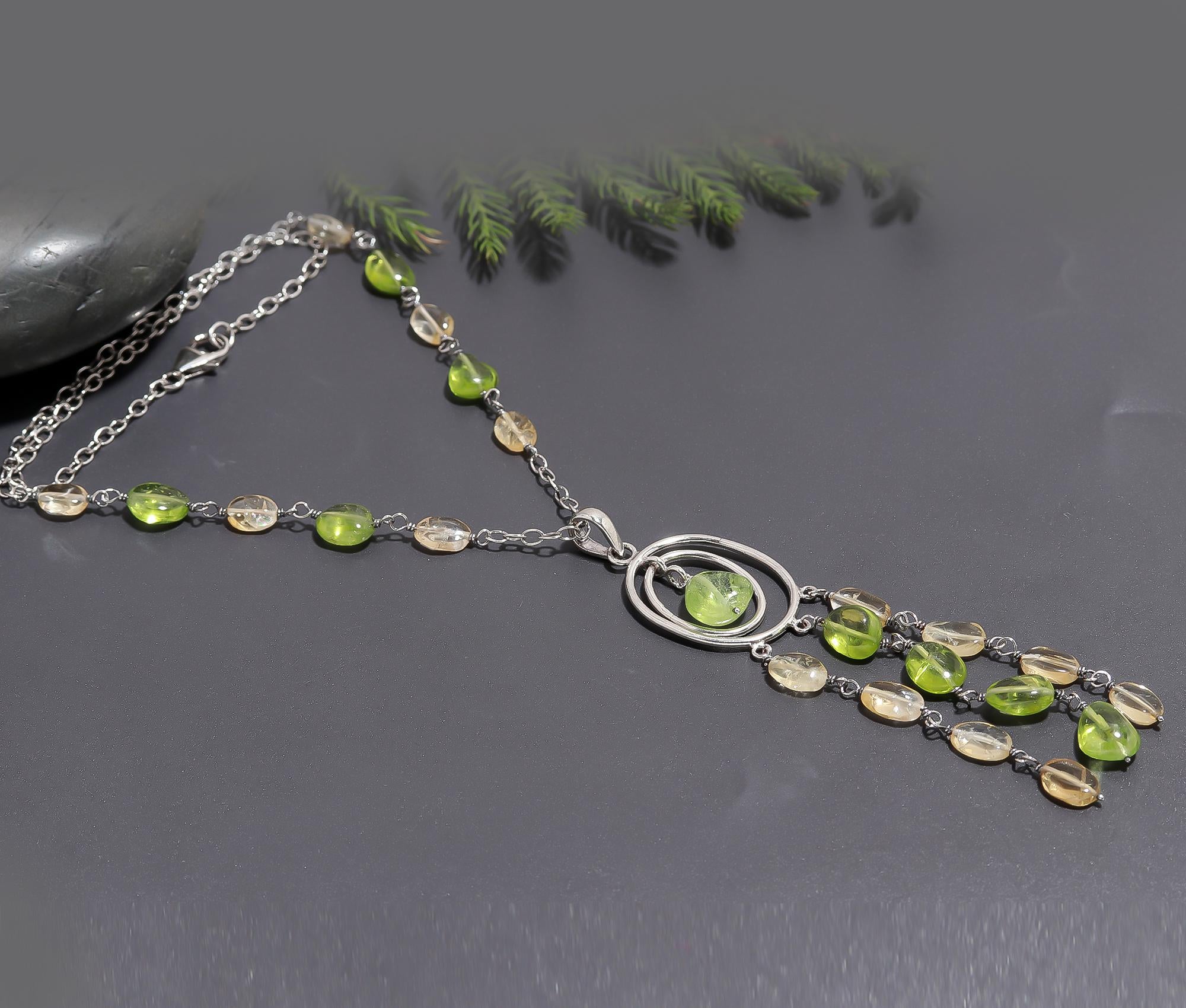 925 Silver Peridot and Citrine Beaded Necklace