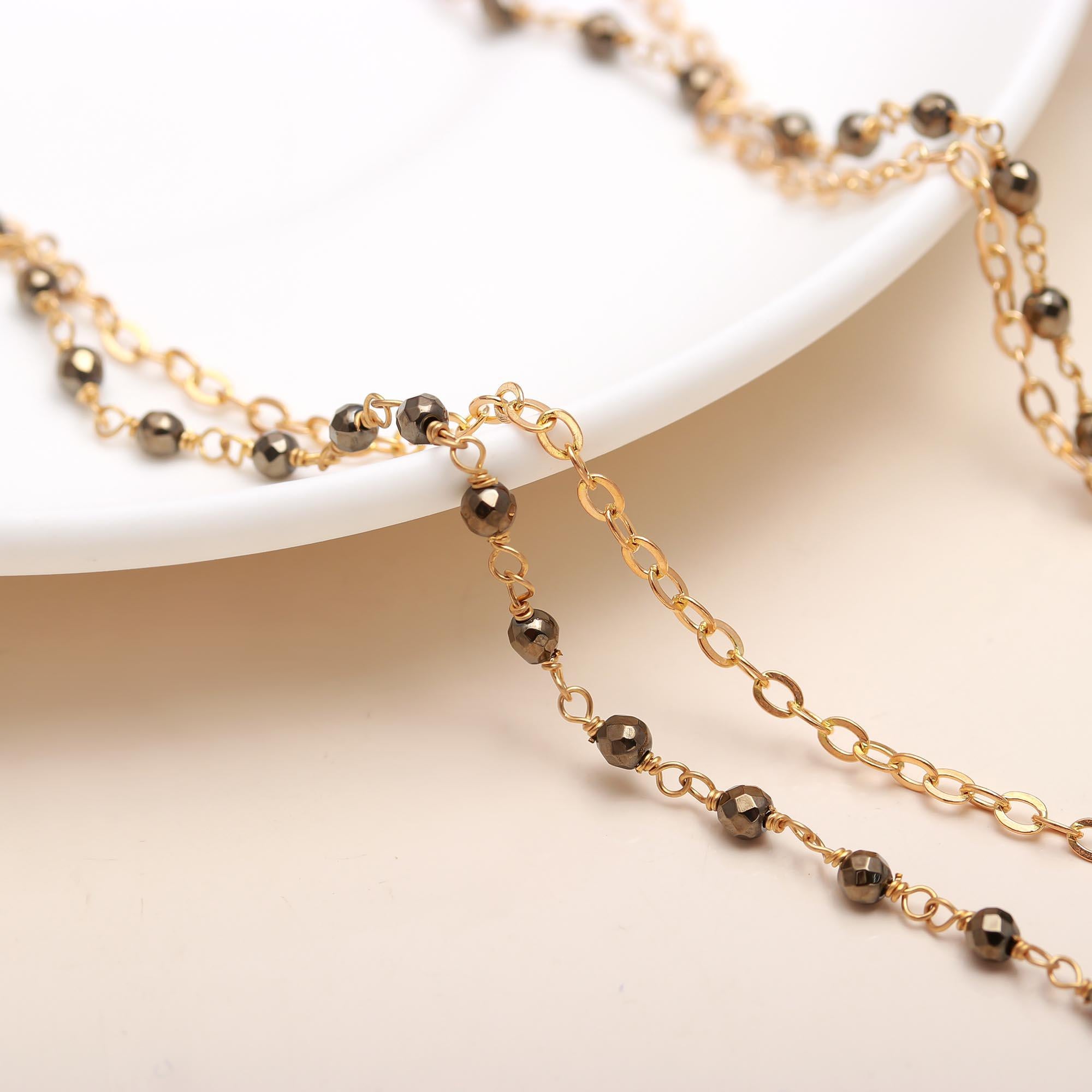 925 Silver Pyrite Beaded Necklace
