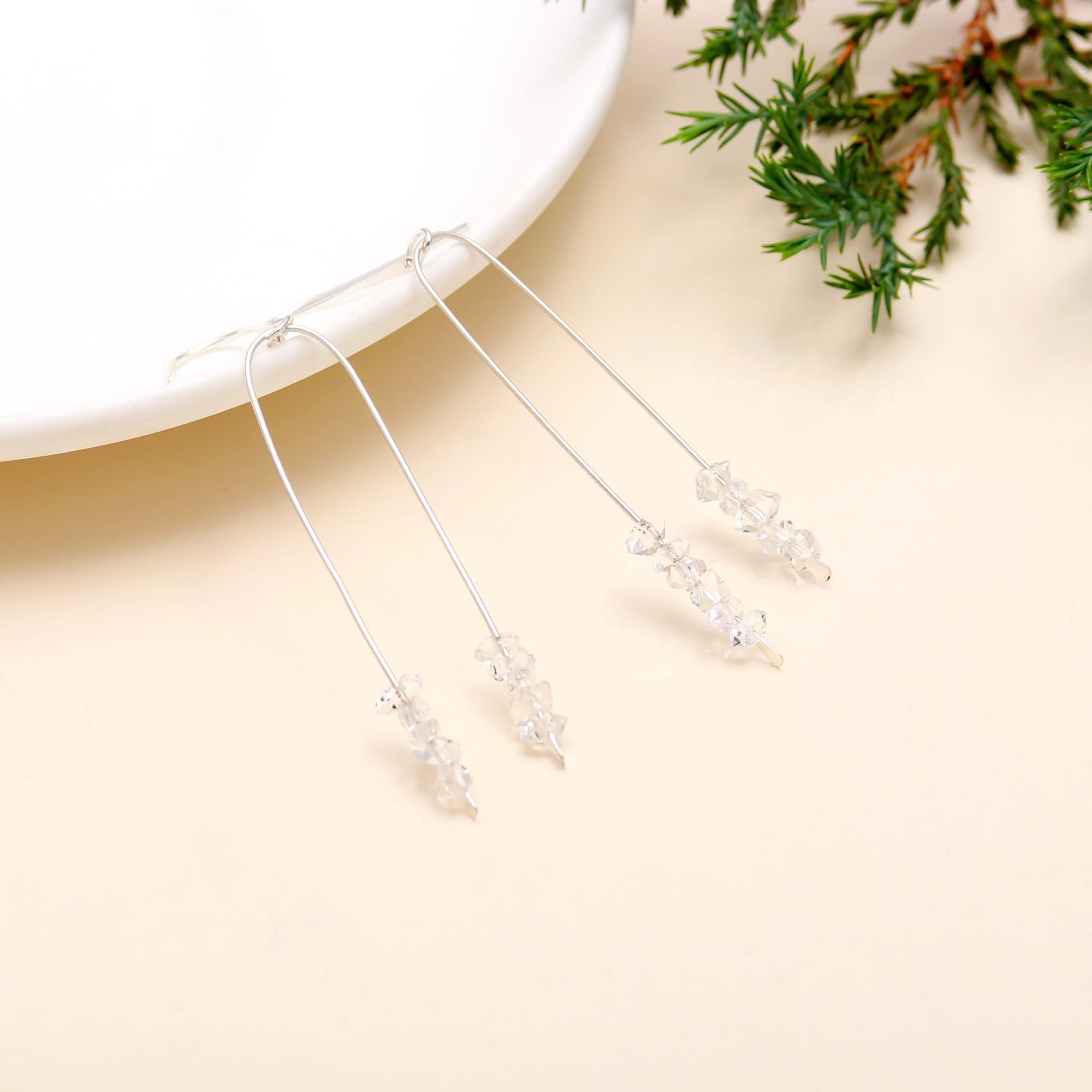 925 Sterling Silver Herkimer Diamond Beaded Long Dangle Earrings