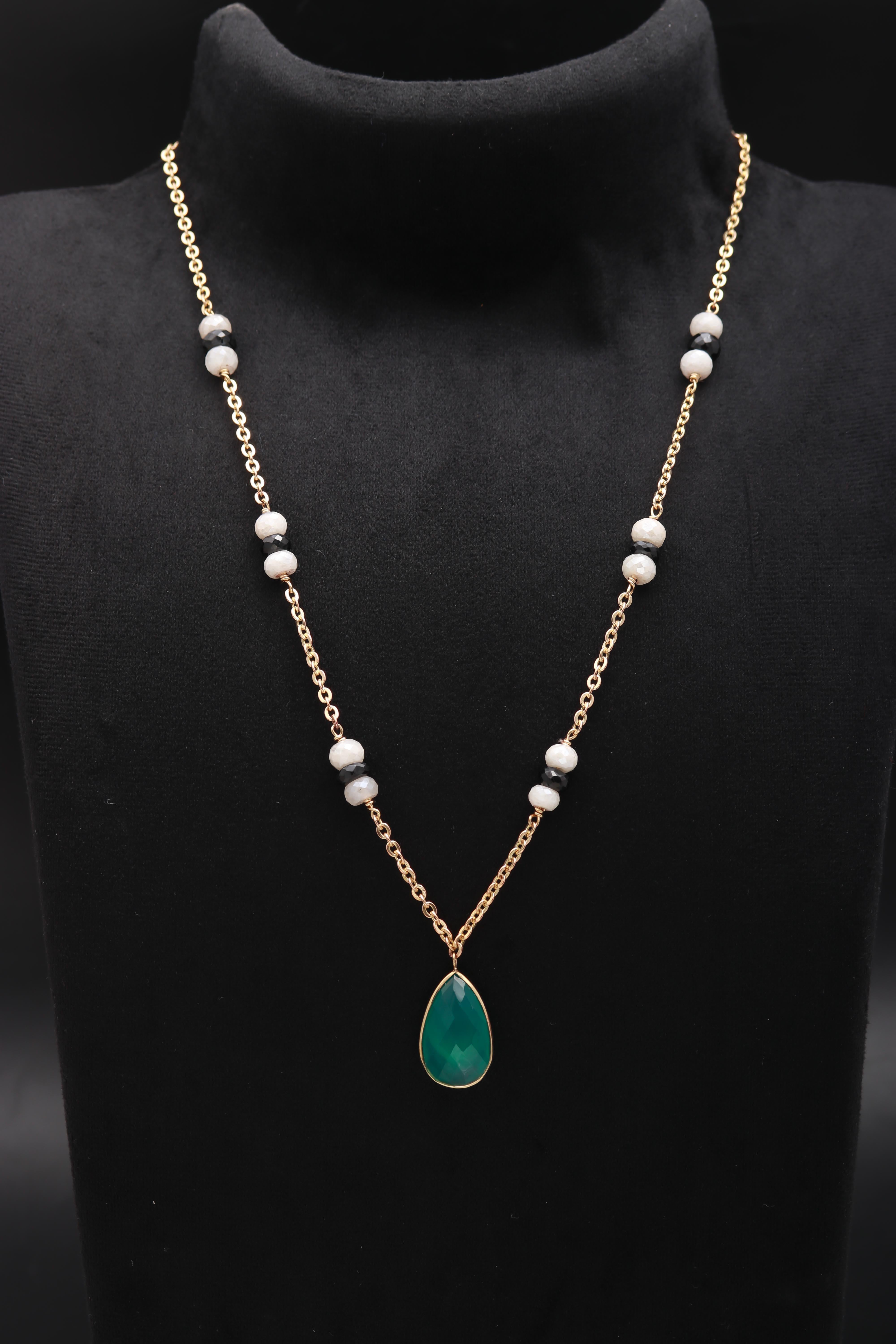 925 Silver Green Onyx Pendant Necklace