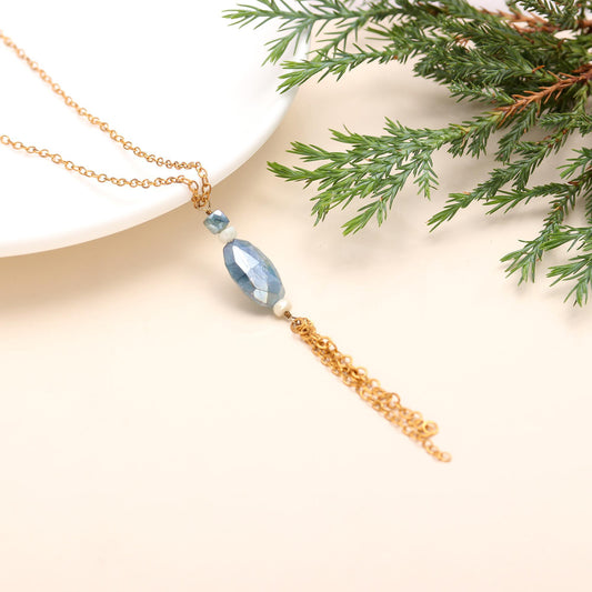 925 Silver Blue Quartz Tassel Necklace