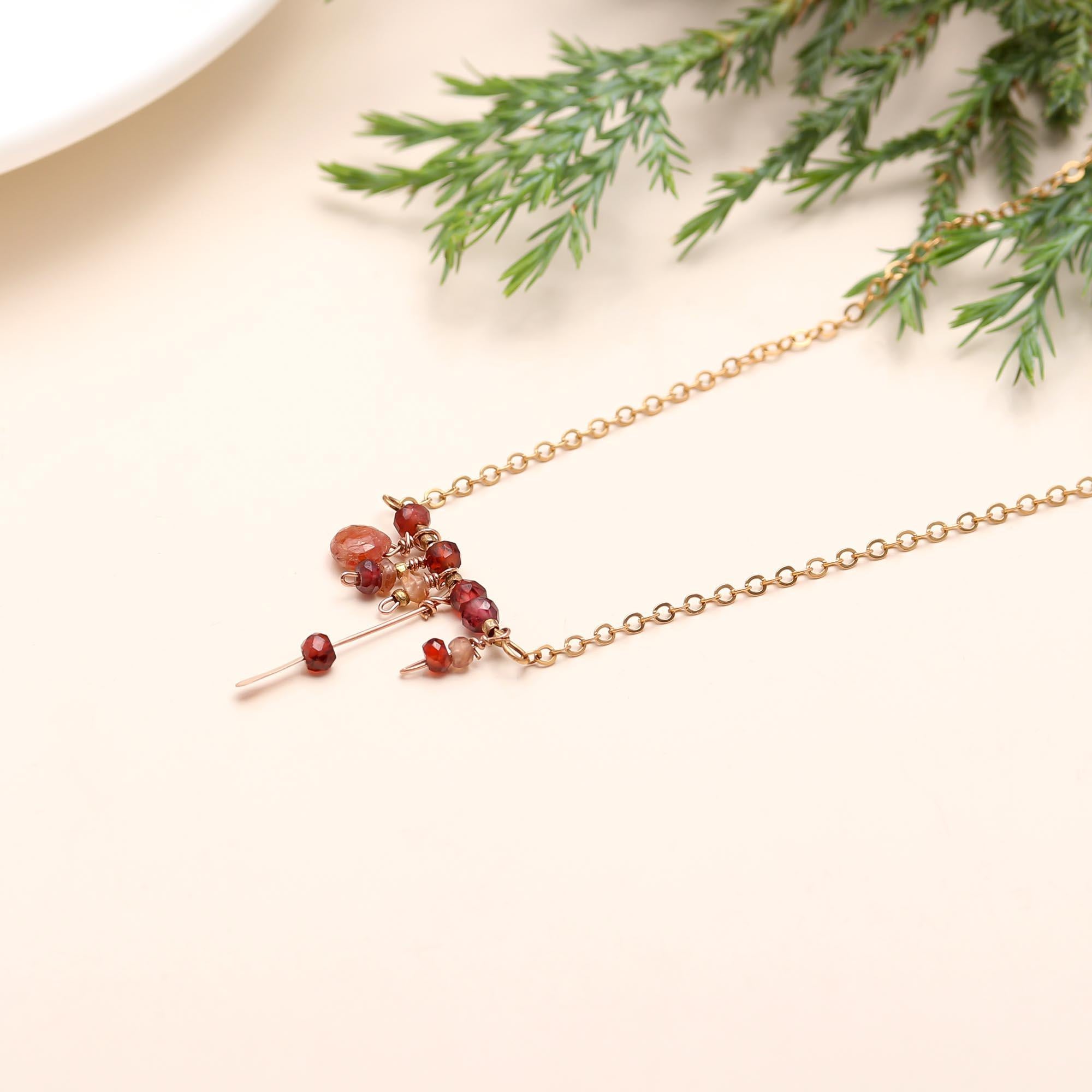 925 Silver Garnet Cluster Drop Necklace