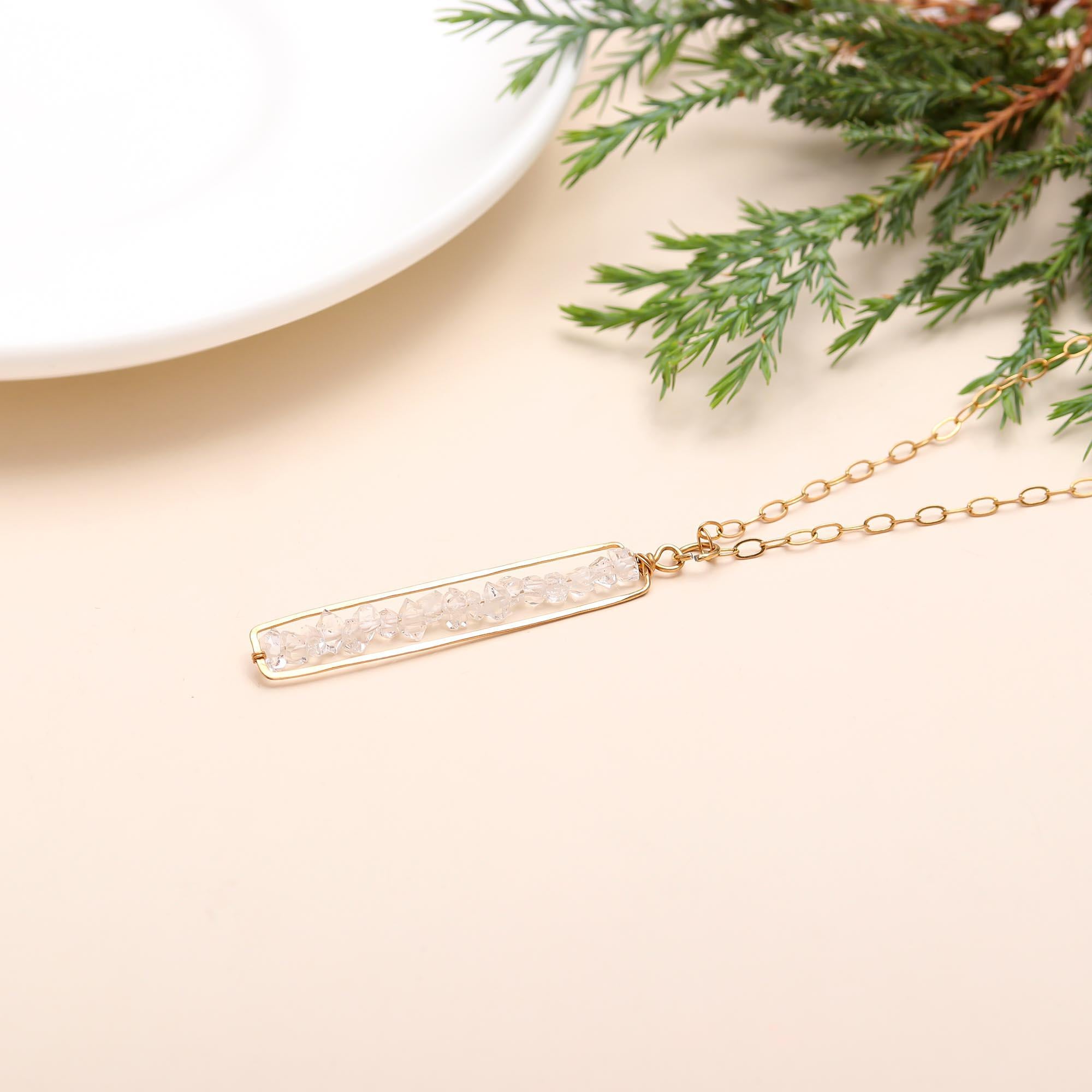 925 Silver Quartz Bar Pendant Necklace