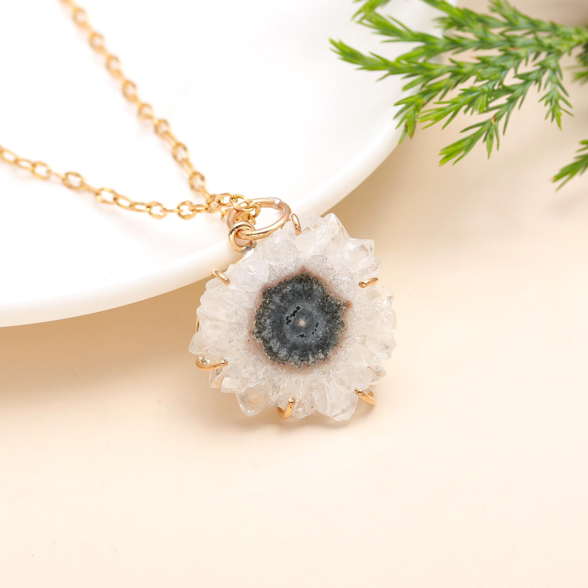 925 Silver Solar Quartz Pendant Necklace