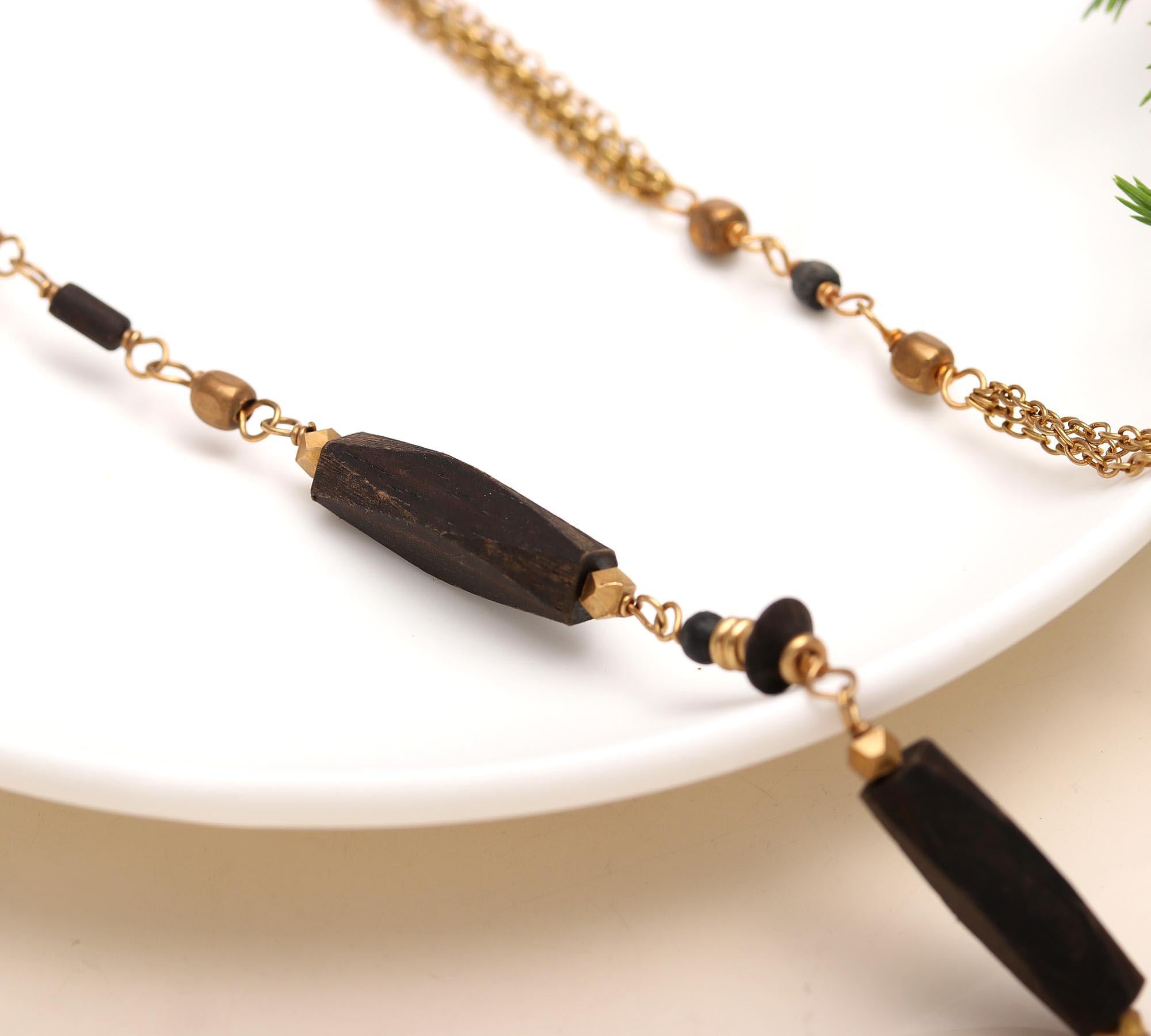 925 Silver Black Wood Chain Necklace