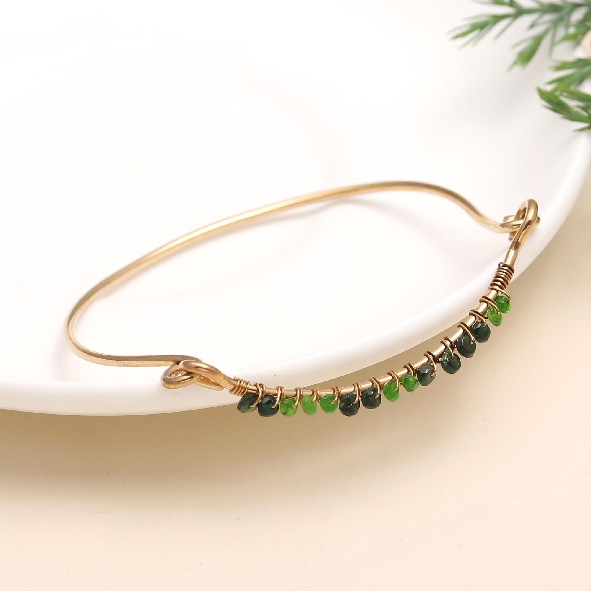 925 Silver Green & Black Beaded Bangle Bracelet