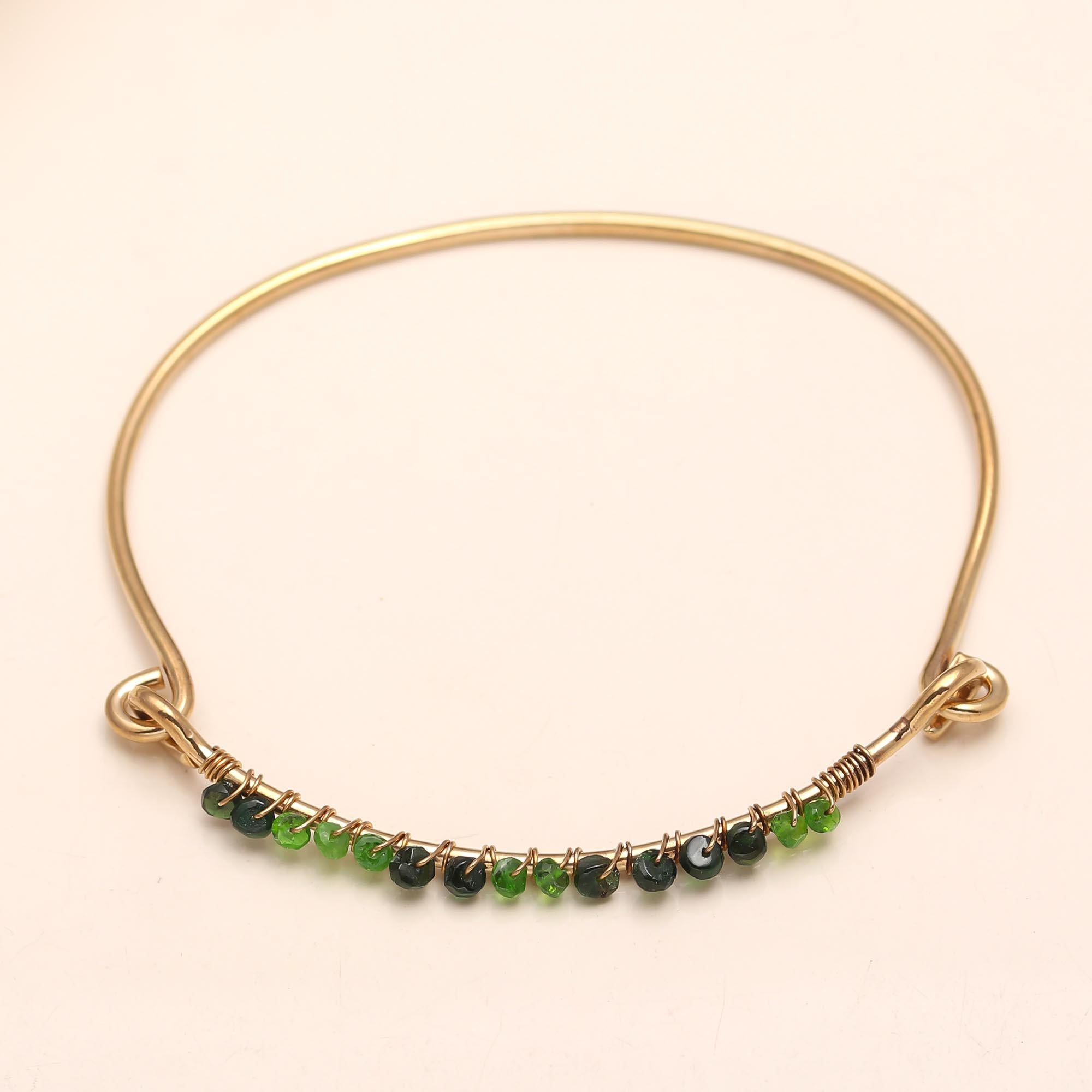 925 Silver Green & Black Beaded Bangle Bracelet