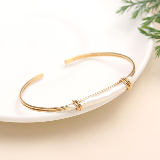 925 Silver Baroque Pearl Open Cuff Bracelet